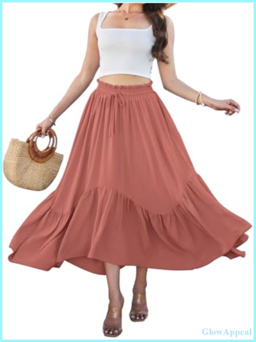 Women's Flowy High Waist Maxi Skirt with Pockets Boho Asymmetrical